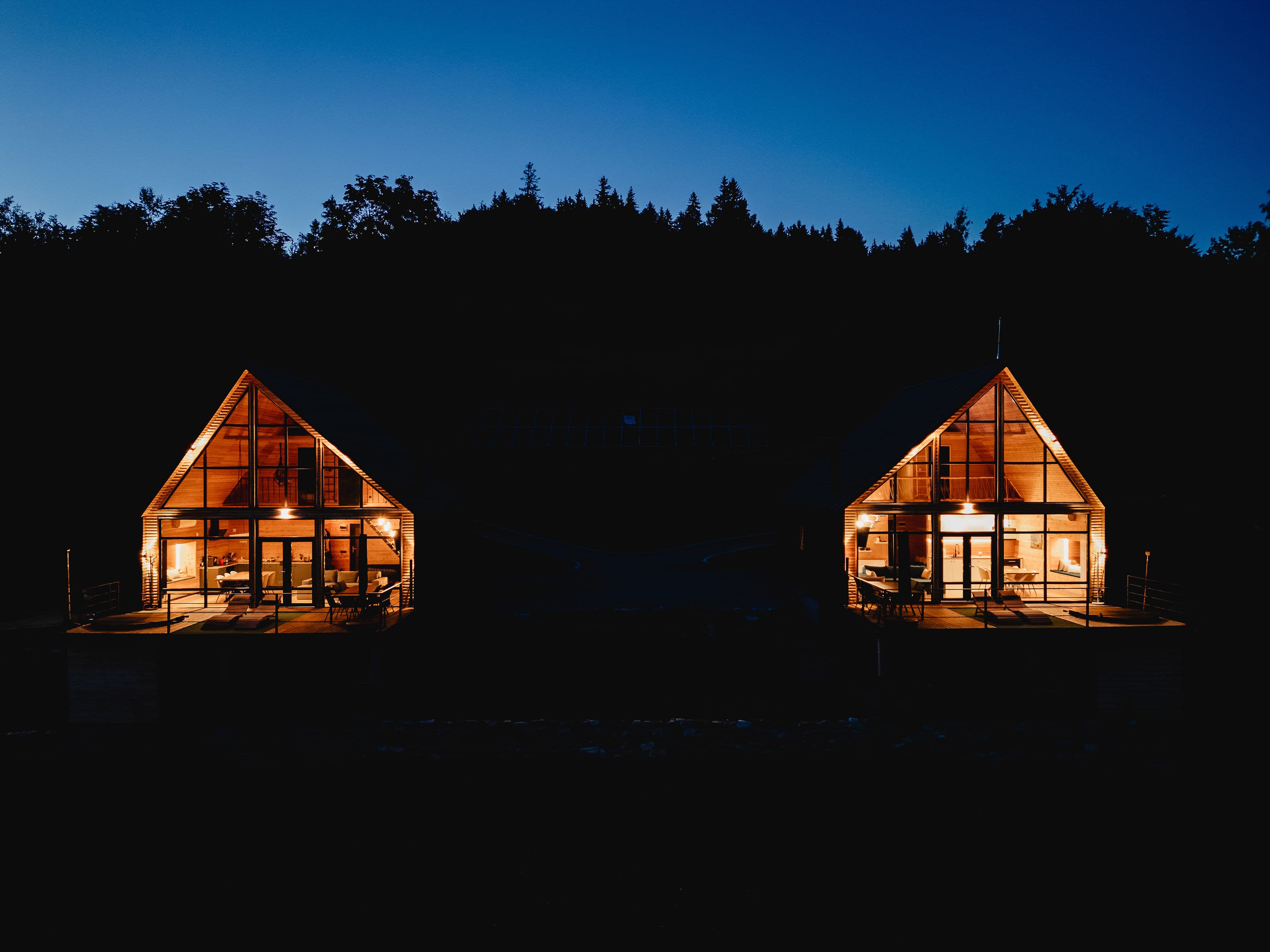 night view of chalets