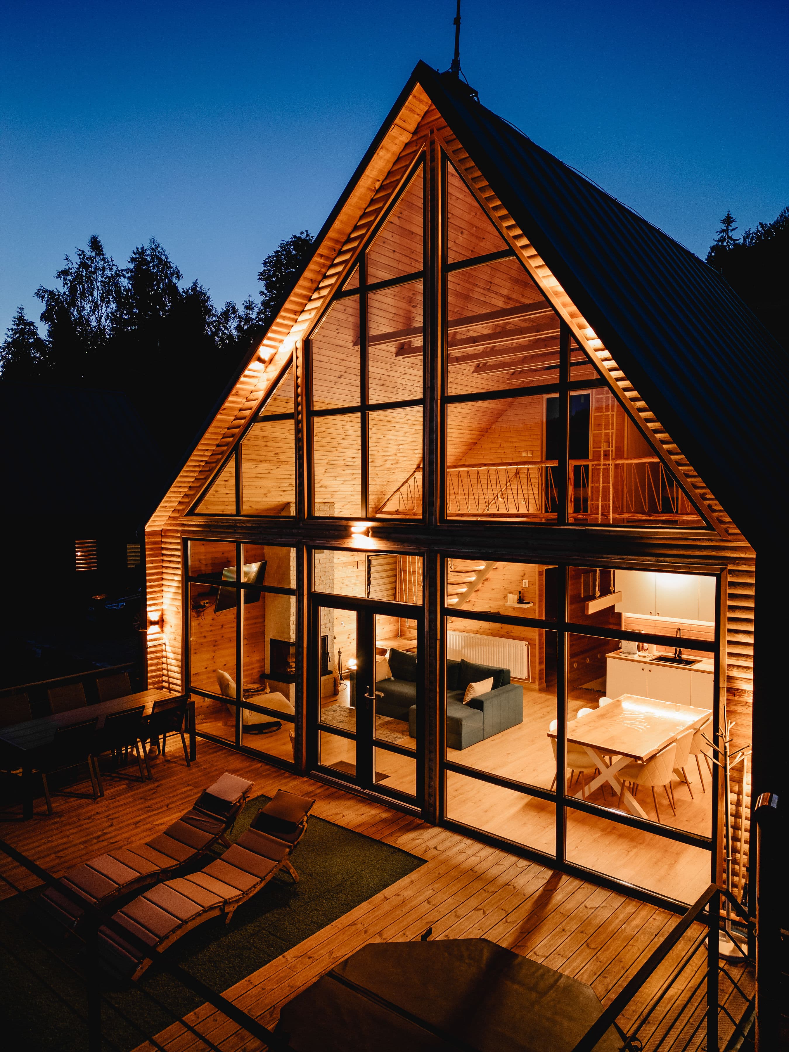 Chalet night front view